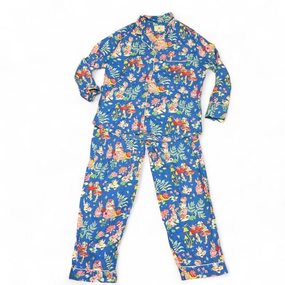 Print Fresh Tea Party 100% Organic Cotton Maximalist Long Pajama Set Size Large - Picture 6 of 8